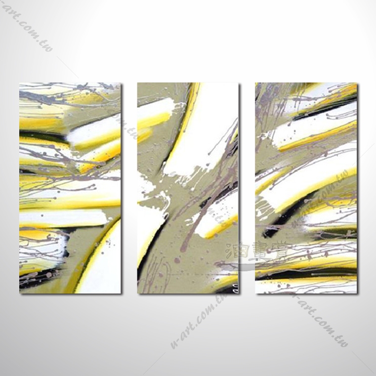 【3拼裝飾抽象畫】069 抽象油畫 簡約 黃 白 銀 活潑 奔放 無框畫 裝飾品 設計師熱門選項
